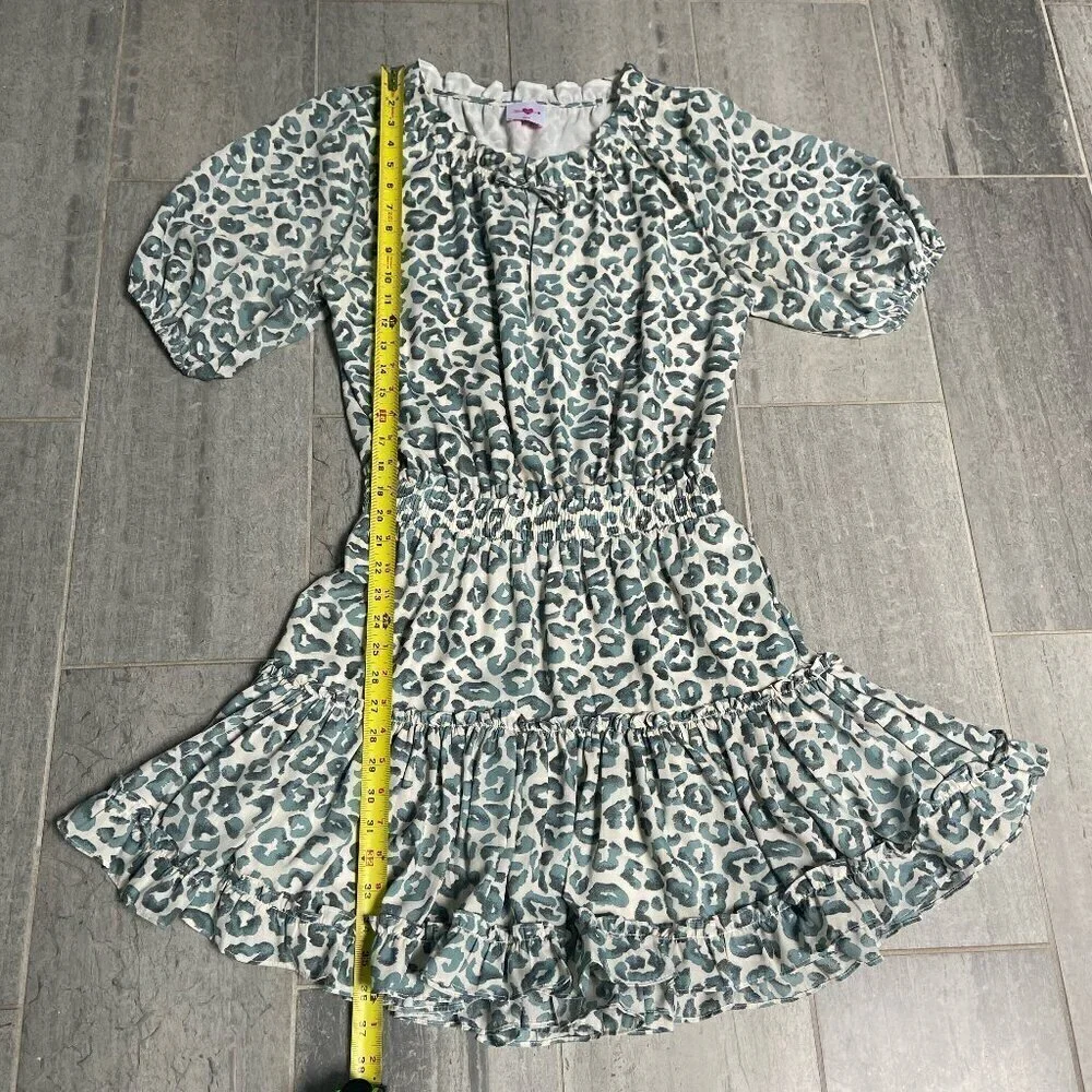 Buddy Love Ray Elastic Waist Short Sleeve Mini Dress Green Leopard Print Size M